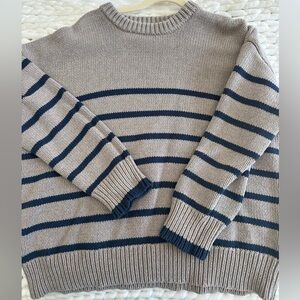 Z Supply Gray and Navy Striped Crewneck Sweater